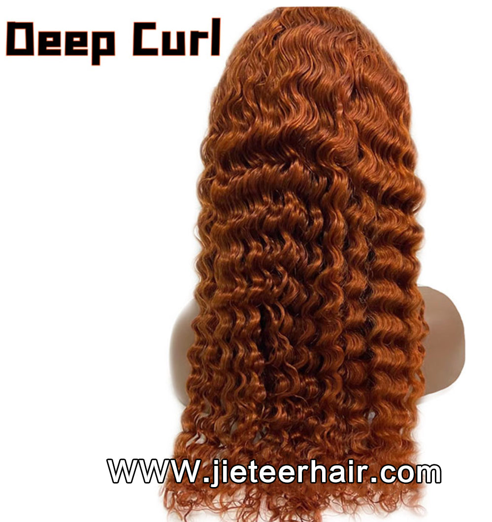 orange color deep curl 13X4 lace front wig