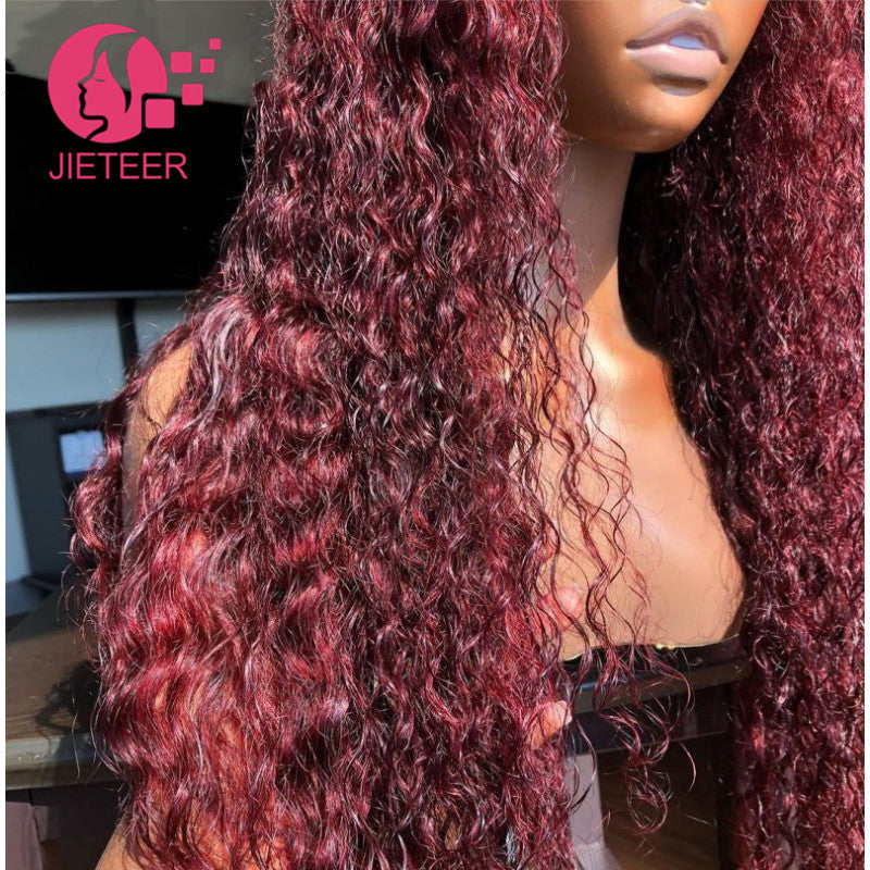 Color 99J curly wave 13X4 lace front wig